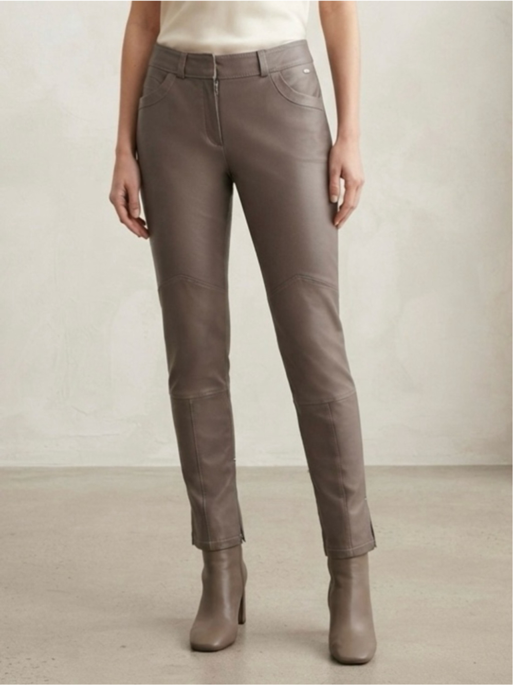 Escada Sport Libby Lamb Leather Pants Size 40 US 10 Dust Taupe